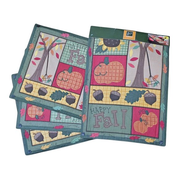 Harvest New Happy Fall Autumn Orange Green Pumpkins Table Runner And Placemats - Picture 5 of 7